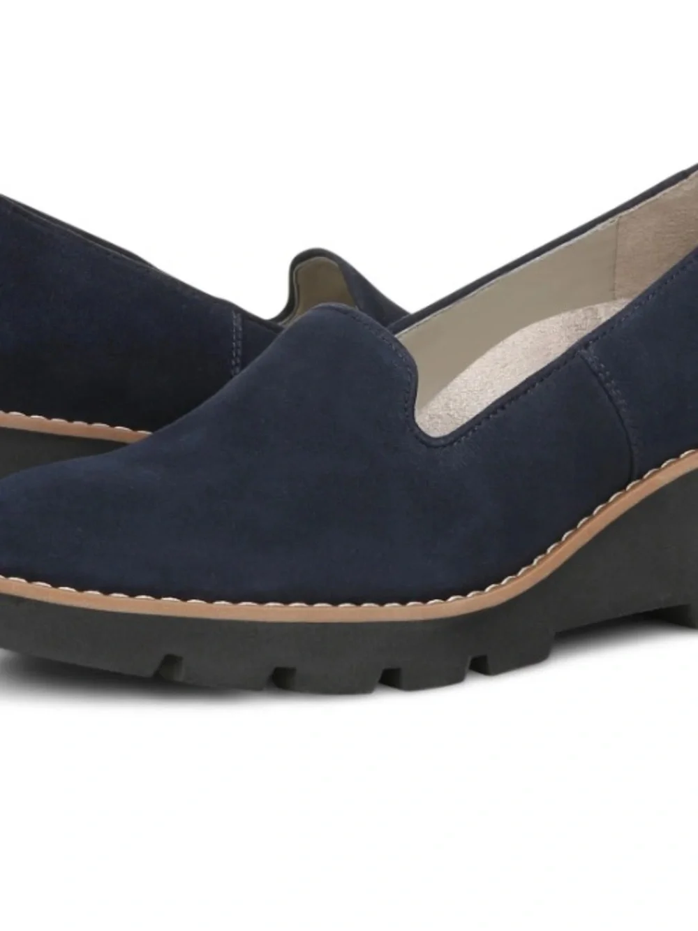Vionic‎ Willa Wedge Loafers in Navy Blue Suede Women's Size 7M New In Box